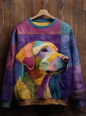 Women's Vintage Patchwork Dog Art Print Casual Sweatshirt vetvanguards