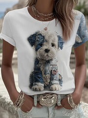 Women's Denim Dog Printed T-shirt vetvanguards