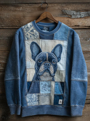 Women's Denim Dog Print Casual Sweatshirt vetvanguards