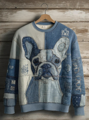 Women's Denim Dog Print Casual Sweatshirt vetvanguards