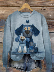 Women's Denim Dog Print Casual Sweatshirt vetvanguards