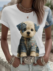 Women's Denim Dog Printed T-shirt vetvanguards