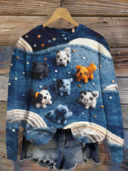 Women's Denim Dog Print Casual Sweatshirt vetvanguards
