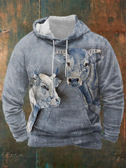 Men's Cowboy Splicing Cow Printed Hooded Sweatshirt vetvanguards