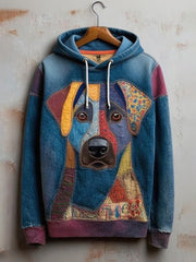 Vintage Patchwork Dog Print Art Casual Hoodie vetvanguards