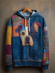 Denim Dog Print Art Casual Hoodie vetvanguards