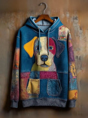 Denim Dog Print Art Casual Hoodie vetvanguards