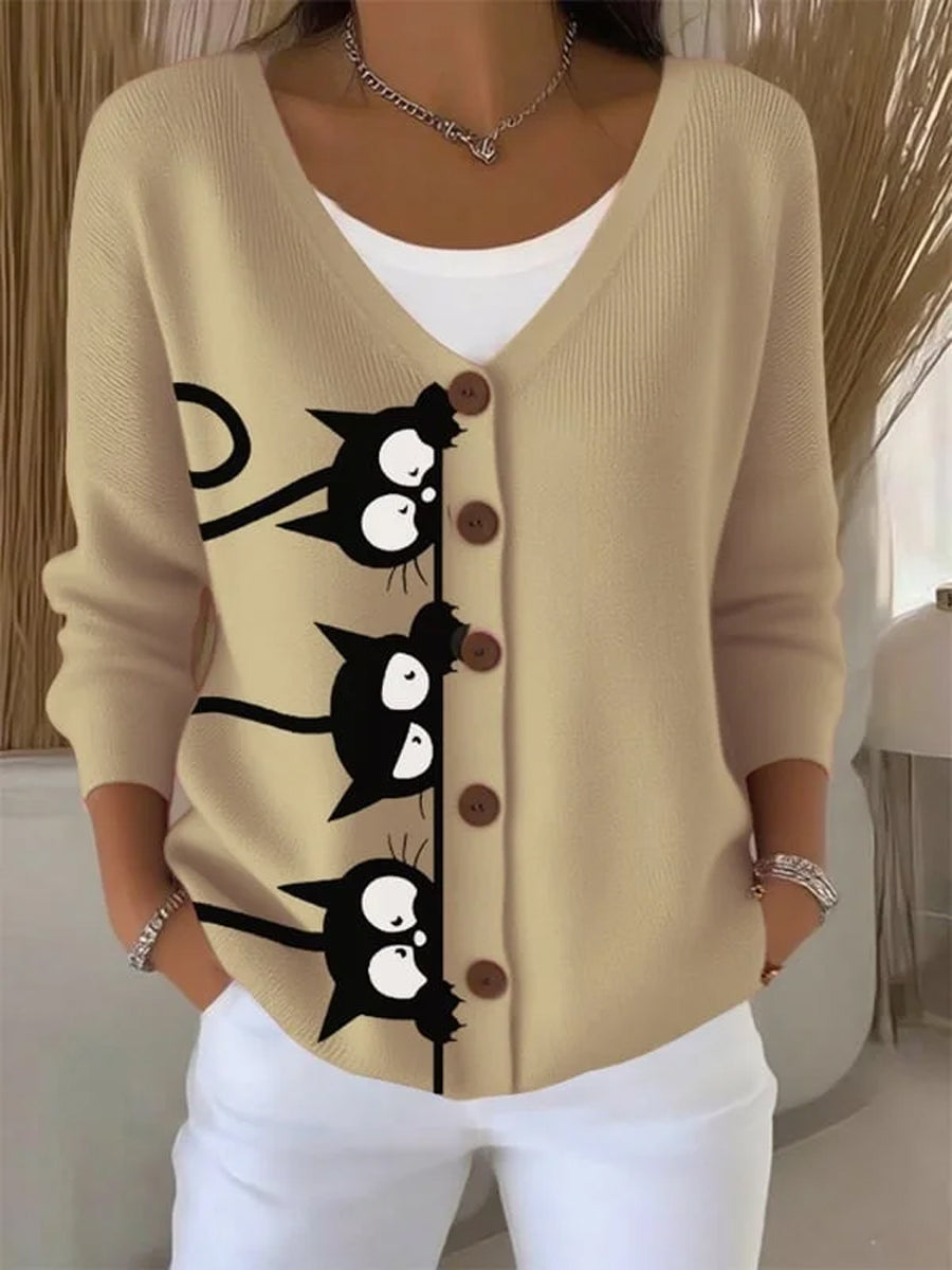 Women's Cute Cat Print Casual Cardigan vetvanguards