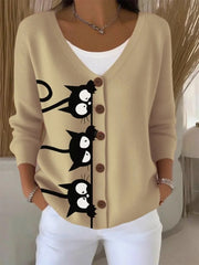 Women's Cute Cat Print Casual Cardigan vetvanguards