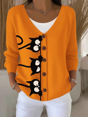 Women's Cute Cat Print Casual Cardigan vetvanguards