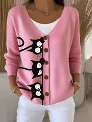 Women's Cute Cat Print Casual Cardigan vetvanguards