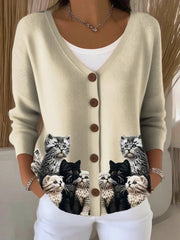 Women's Cute Cat Print Casual Cardigan vetvanguards