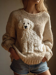 Women's Vintage Fuzzy Dog Felt Cozy Knit Sweater vetvanguards