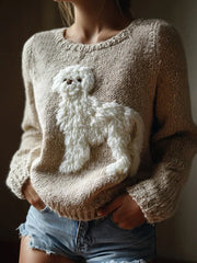 Women's Fuzzy Dog Felt Cozy Knit Sweater vetvanguards