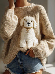Women's Fuzzy Dog Felt Cozy Knit Sweater vetvanguards