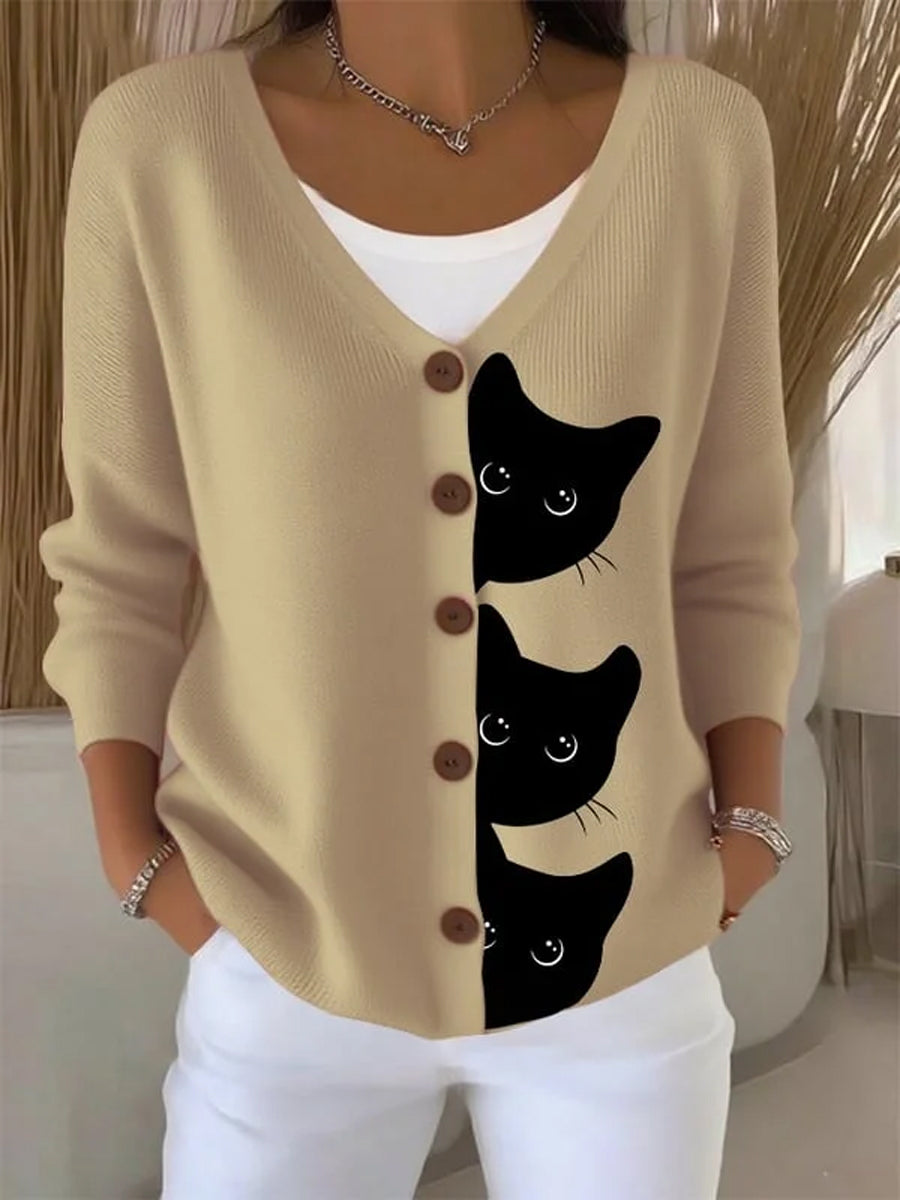 Women's Cute Cat Print Casual Cardigan vetvanguards