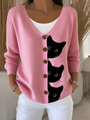 Women's Cute Cat Print Casual Cardigan vetvanguards