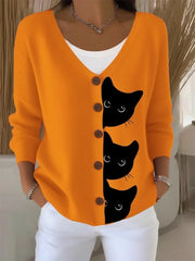 Women's Cute Cat Print Casual Cardigan vetvanguards