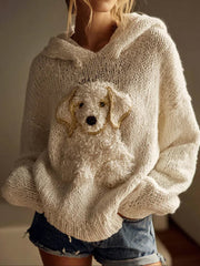 Women's Classic Fuzzy Golden Retriever Dog Felt Cozy Knit Hooded Sweater vetvanguards
