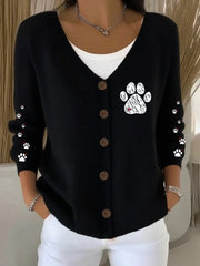 Women'S Dog Paw With Heart  Knitted Cardigan vetvanguards