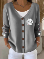 Women'S Dog Paw With Heart  Knitted Cardigan vetvanguards