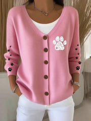Women'S Dog Paw With Heart  Knitted Cardigan vetvanguards