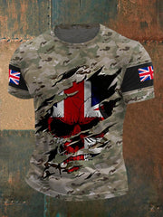 Men's UK Flag Skull Camouflage Print Casual Tee vetvanguards
