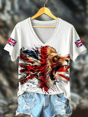 Women's UK Flag Lion Printed T-shirt vetvanguards