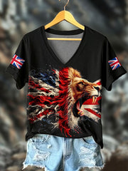 Women's UK Flag Lion Printed T-shirt vetvanguards