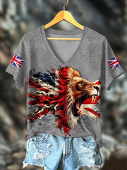 Women's UK Flag Lion Printed T-shirt vetvanguards