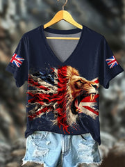 Women's UK Flag Lion Printed T-shirt vetvanguards