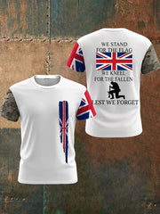 Men's We Stand For The Flag We Kneel For The Fallen Lest We Forget, UK Flag Camouflage Print Casual Tee vetvanguards
