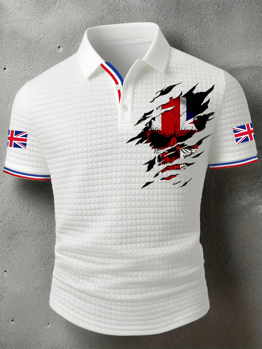Men's UK Flag Skull Print Casual Short-Sleeve Waffle Top vetvanguards
