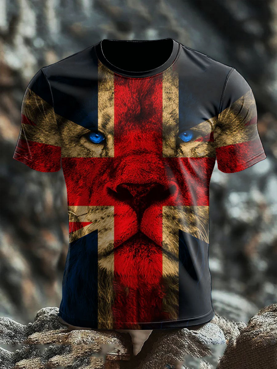 Men's UK Flag Lion Patoitic Printed T-shirt vetvanguards