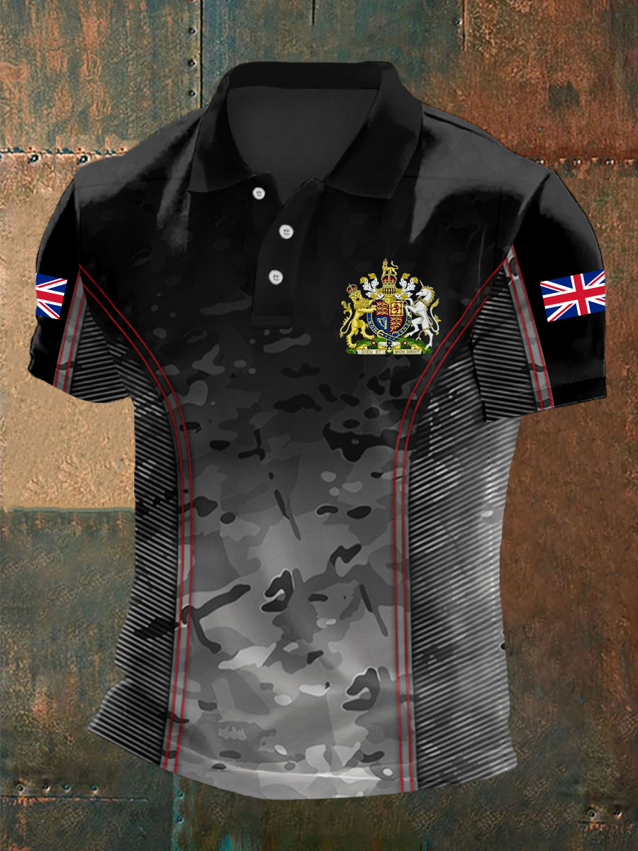 Men's UK Flag Camouflage Print Casual Polo vetvanguards