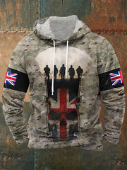 Men's UK Flag Camouflage Skull Print Casual Hoodie vetvanguards