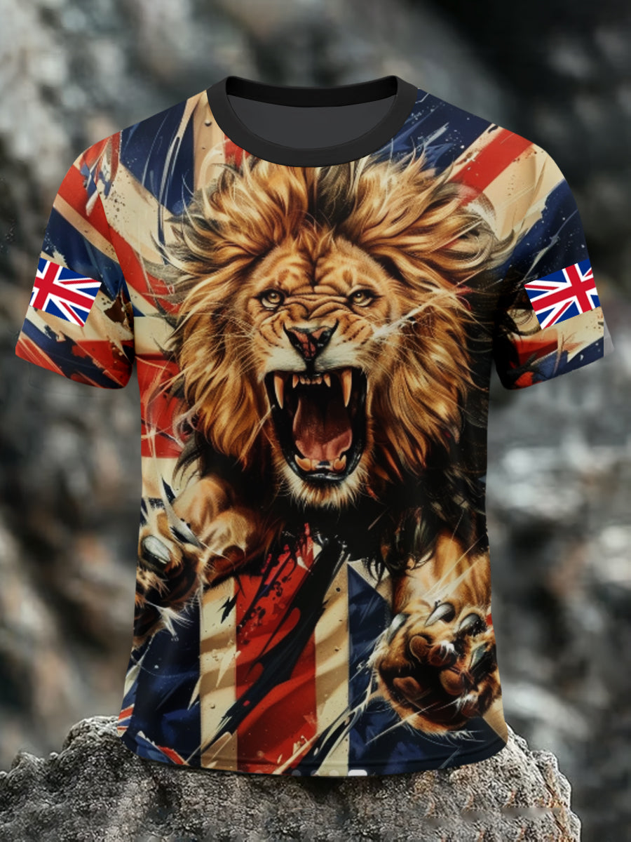 Men's UK Lion Flag Printed T-shirt vetvanguards