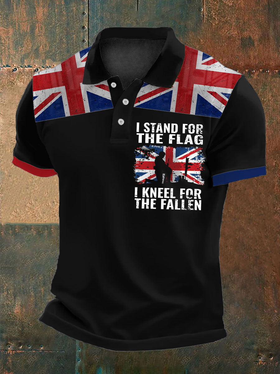 Men's Stand For The Flag Kneel For The Fallen British Printed Polo Shirt vetvanguards