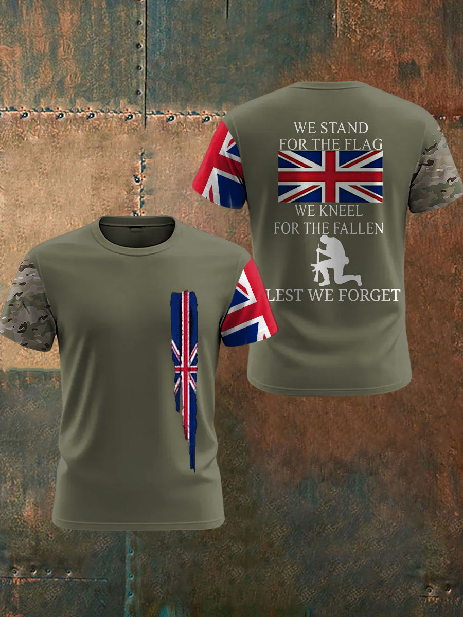 Men's We Stand For The Flag We Kneel For The Fallen Lest We Forget, UK Flag Camouflage Print Casual Tee vetvanguards