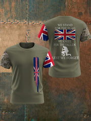 Men's We Stand For The Flag We Kneel For The Fallen Lest We Forget, UK Flag Camouflage Print Casual Tee vetvanguards