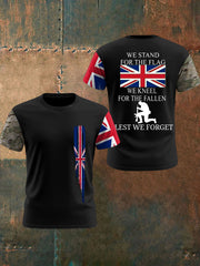 Men's We Stand For The Flag We Kneel For The Fallen Lest We Forget, UK Flag Camouflage Print Casual Tee vetvanguards