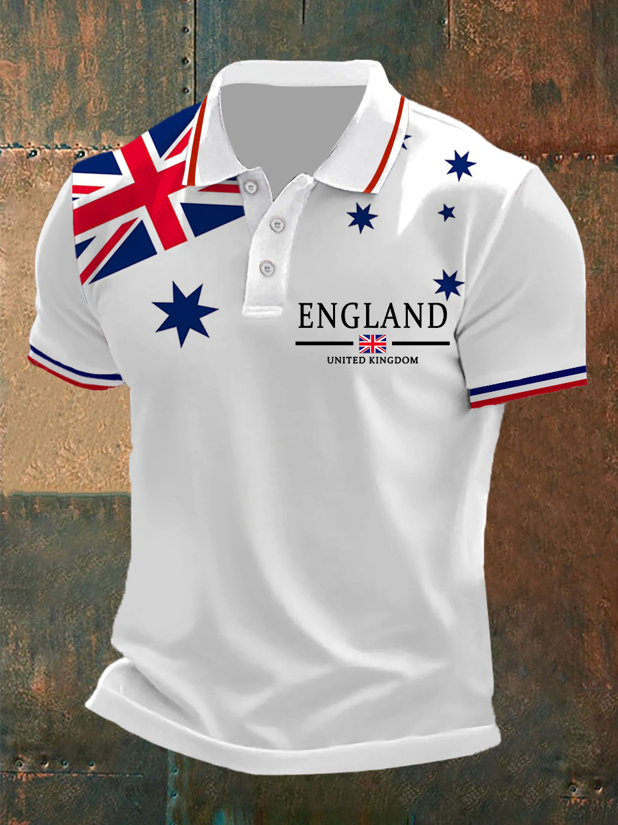 Men's Union Jack Print Casual Polo Shirt vetvanguards