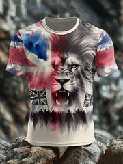 Men's UK Flag Lion Patoitic Printed T-shirt vetvanguards