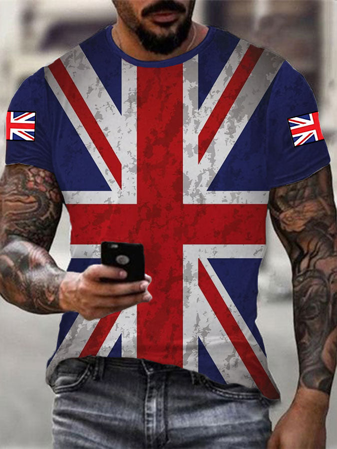 Men's UK Flag Printed Casual Short Sleeve T-shirt vetvanguards