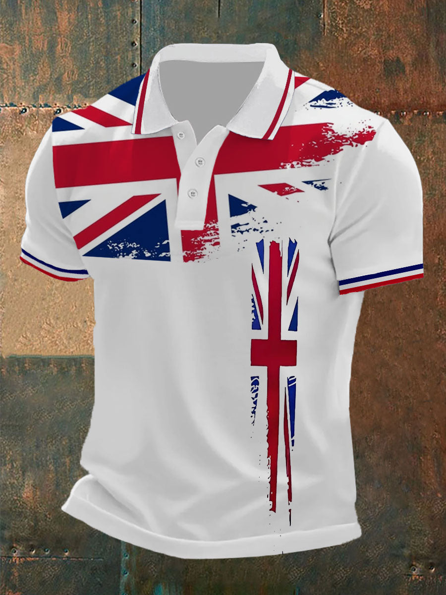 Men's Union Jack Print Casual Polo Shirt vetvanguards