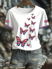 Women's British imitation diamond hot-drilling Printed short-sleeved T-shirt vetvanguards