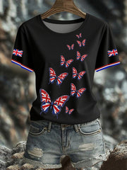 Women's British imitation diamond hot-drilling Printed short-sleeved T-shirt vetvanguards