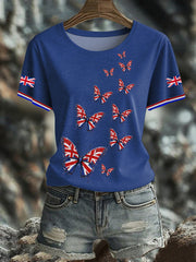 Women's British imitation diamond hot-drilling Printed short-sleeved T-shirt vetvanguards