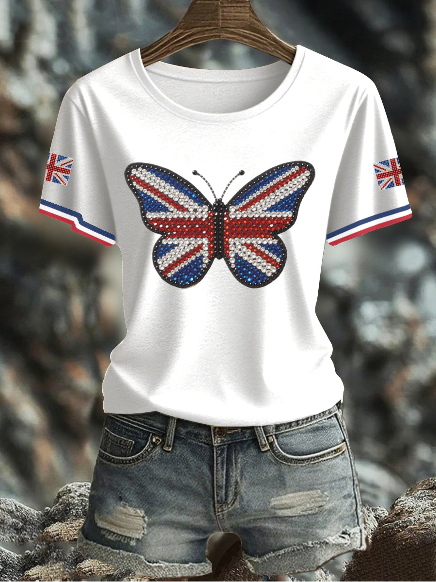 Women's UK Flag Butterfly Printed T-shirt vetvanguards