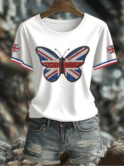 Women's UK Flag Butterfly Printed T-shirt vetvanguards